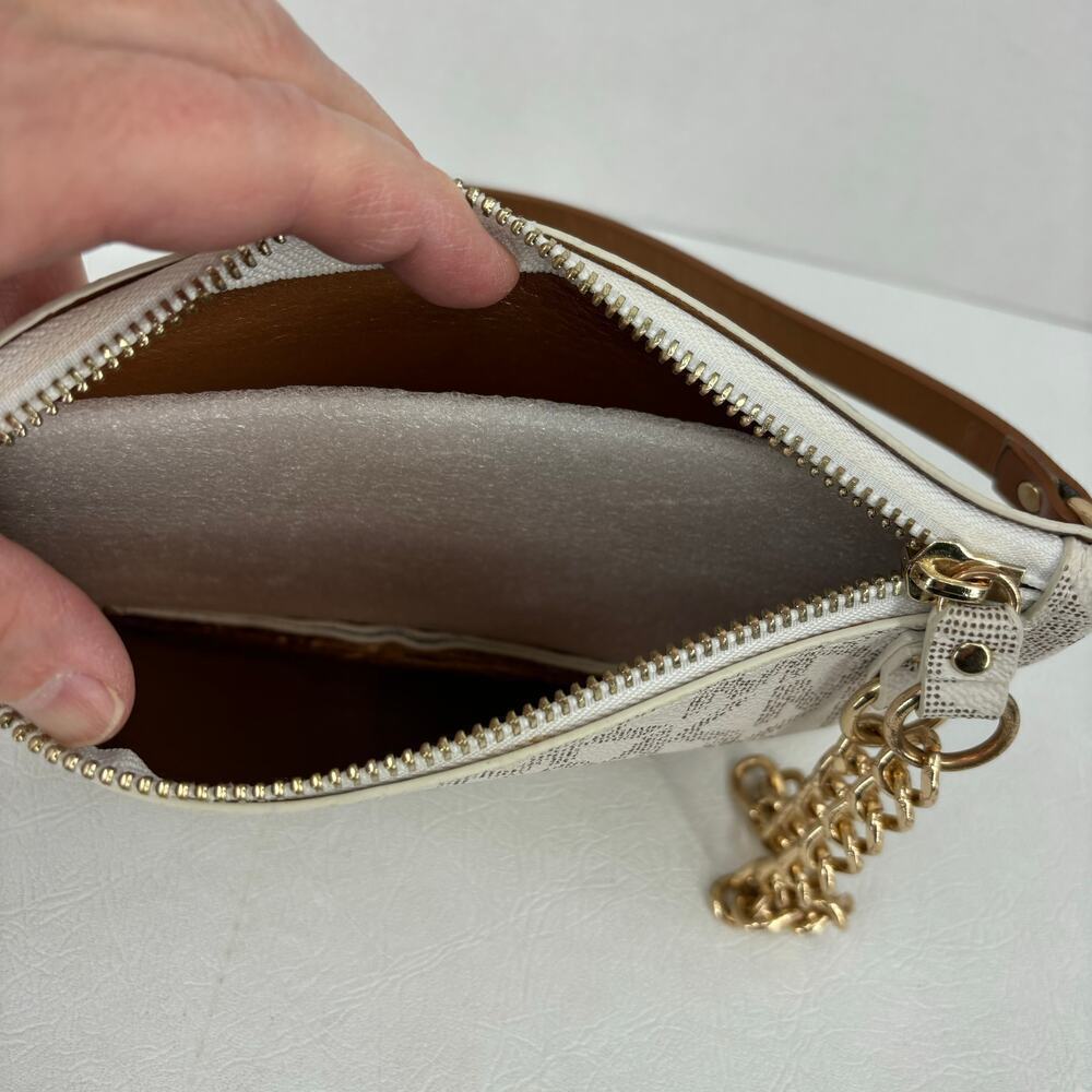 Michael Kors Belt Bag Chain Zip White Signature Logo Faux Leather Size L Belt - Picture 5 of 12